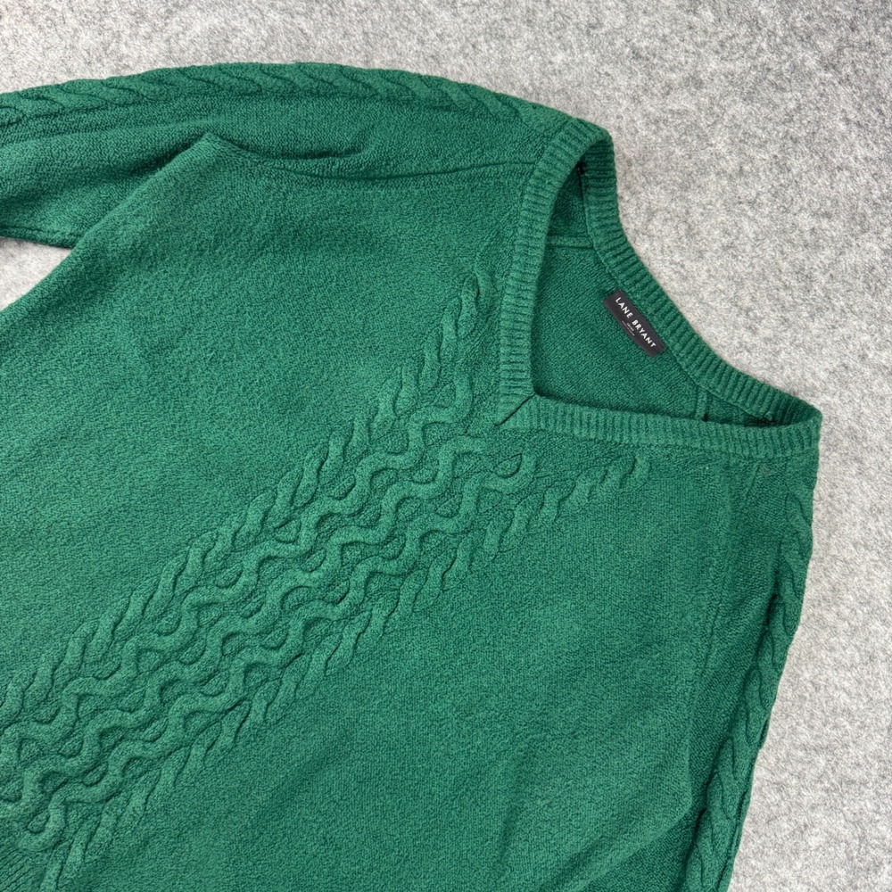 Lane Bryant Womens Green Cable Knit V-Neck Sweater Size 18/20 Plus Size